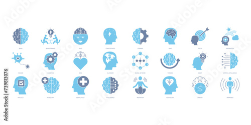 Brain icons set. Set of editable stroke icons.Vector set of Brain