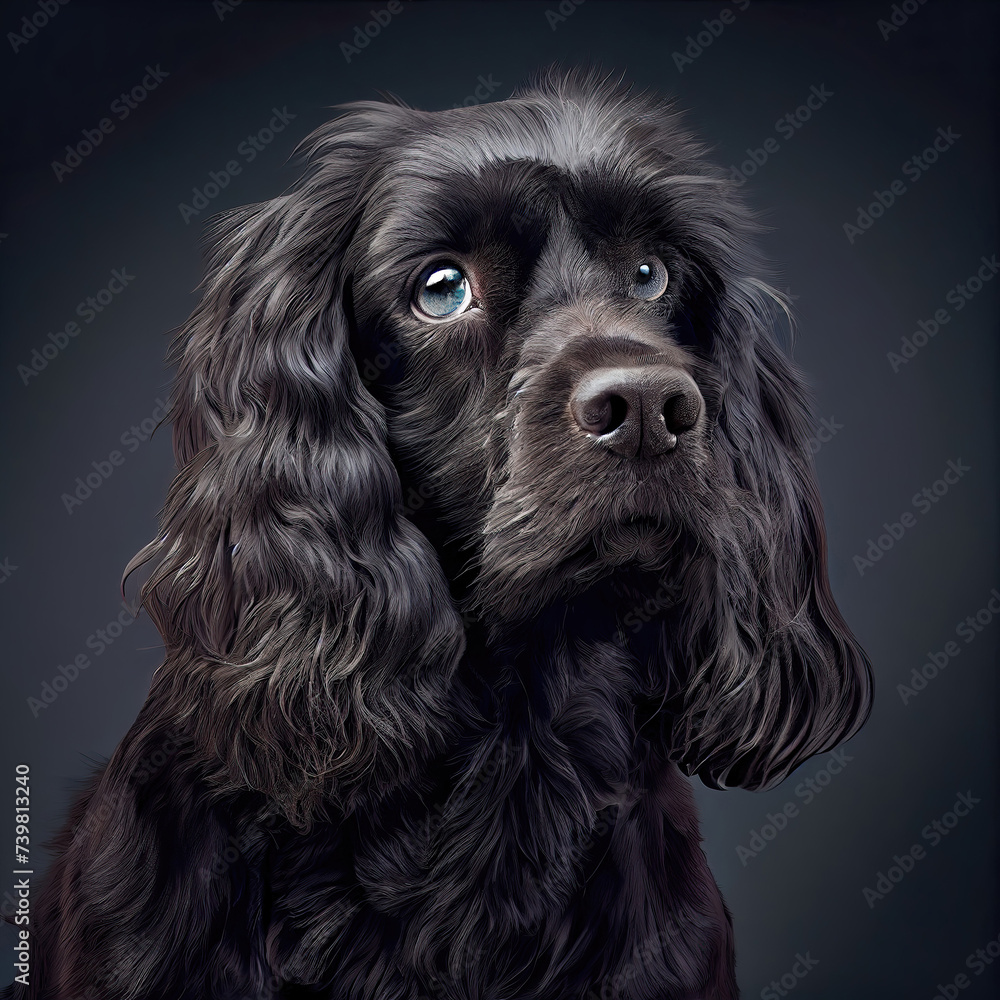 Blue Picardy Spaniel Portrait with Expressive Eyes in Studio Blue Picardy Spaniel Portrait with Expressive Eyes in Studio