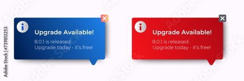 Upgrade available banner notification pop up design with red and blue background. app update. User-friendly design materials. isolated background. vector
