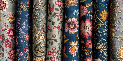 Retro fabric patterns, floral and paisley, soft and worn, vintage textile