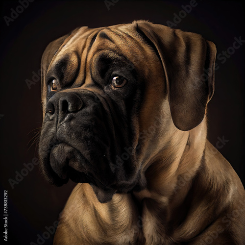 Bullmastiff Studio Portrait with Dramatic Lighting and Thoughtful Gaze