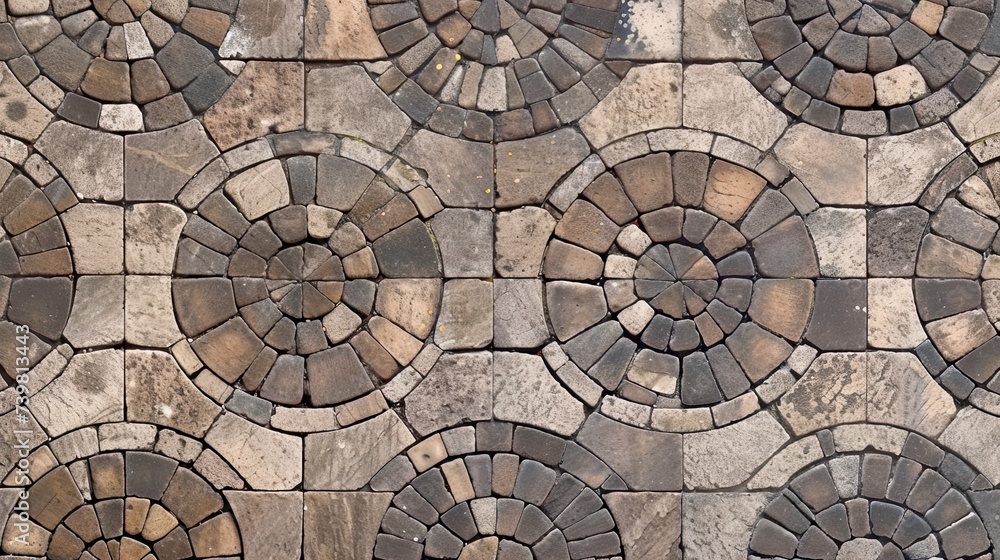 church floor different pattern , gothic cobblestone floor, top view, texture