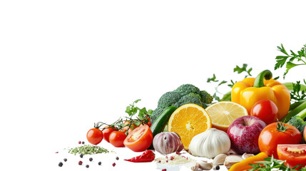 Food photography different fruits and vegetables isolated on transparent and white background.PNG image	
