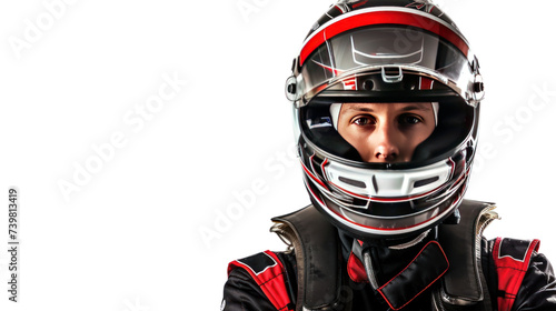 male motorsport driver in uniform isolated on transparent and white background.PNG image 