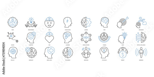 Brain icons set. Set of editable stroke icons.Vector set of Brain