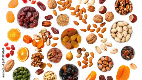 variety of dried fruits and assorted nuts. isolated on transparent and white background.PNG image photo