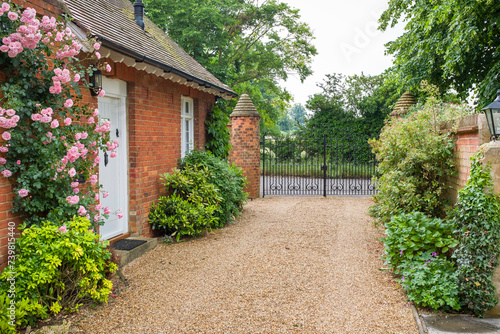 English country house, garden and driveway, UK