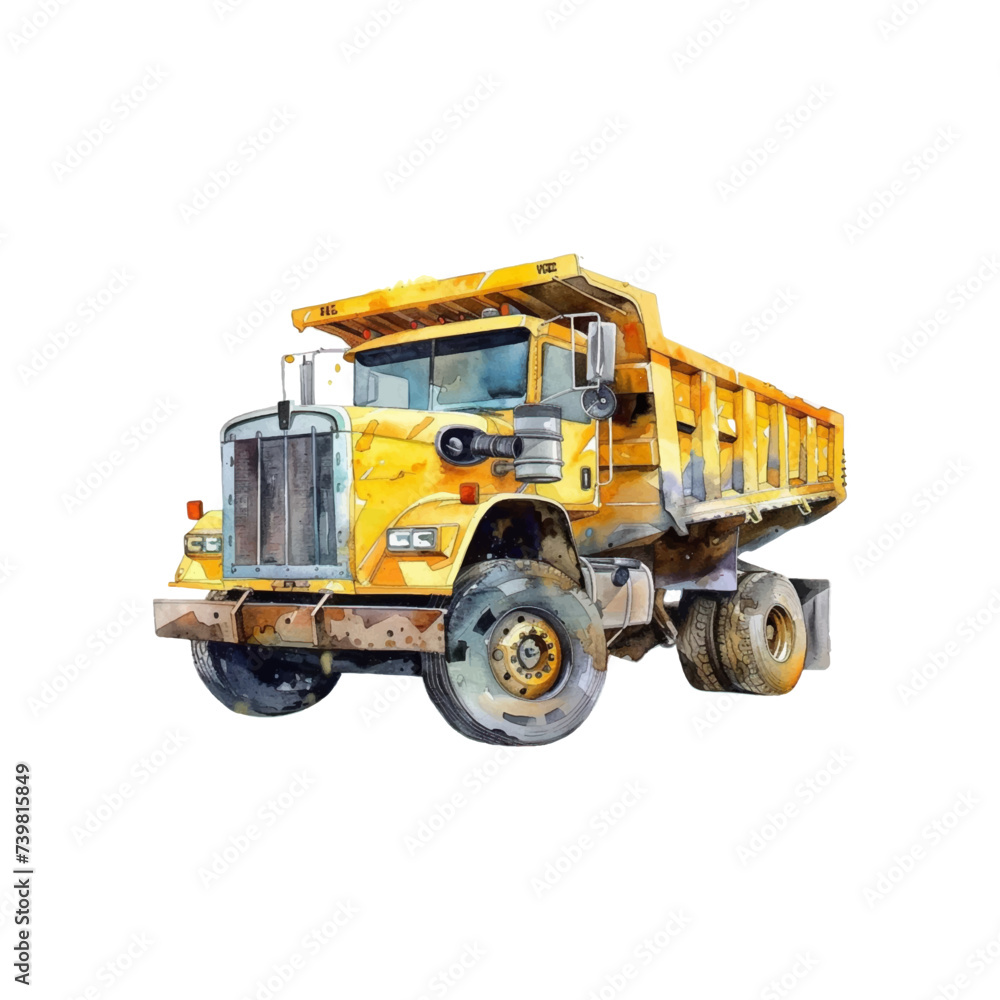 Watercolor dump truck on white background Watercolor dump truck on white background