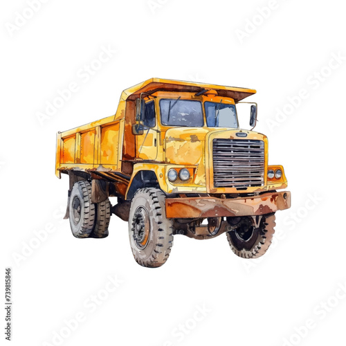 Watercolor dump truck on white background