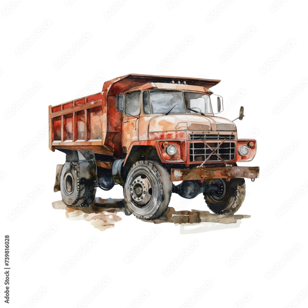 Watercolor dump truck on white background Watercolor dump truck on white background