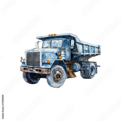 Watercolor dump truck on white background