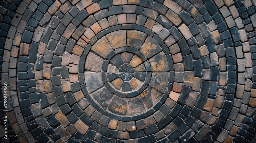 Fototapeta premium church floor different pattern , gothic cobblestone floor, top view, texture