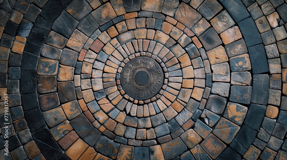 Fototapeta premium church floor different pattern , gothic cobblestone floor, top view, texture