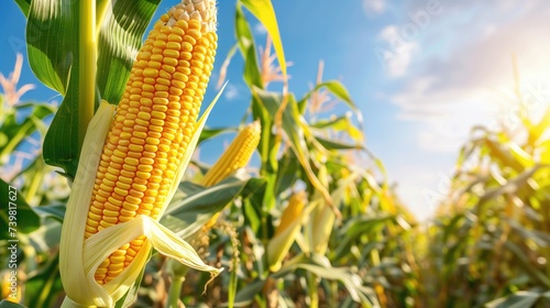 Corn cobs in corn plantation field.generative ai