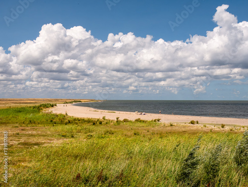 Beach of Houtribdijk dam, separating IJsselmeer and Markermeer lakes, Netherlands photo