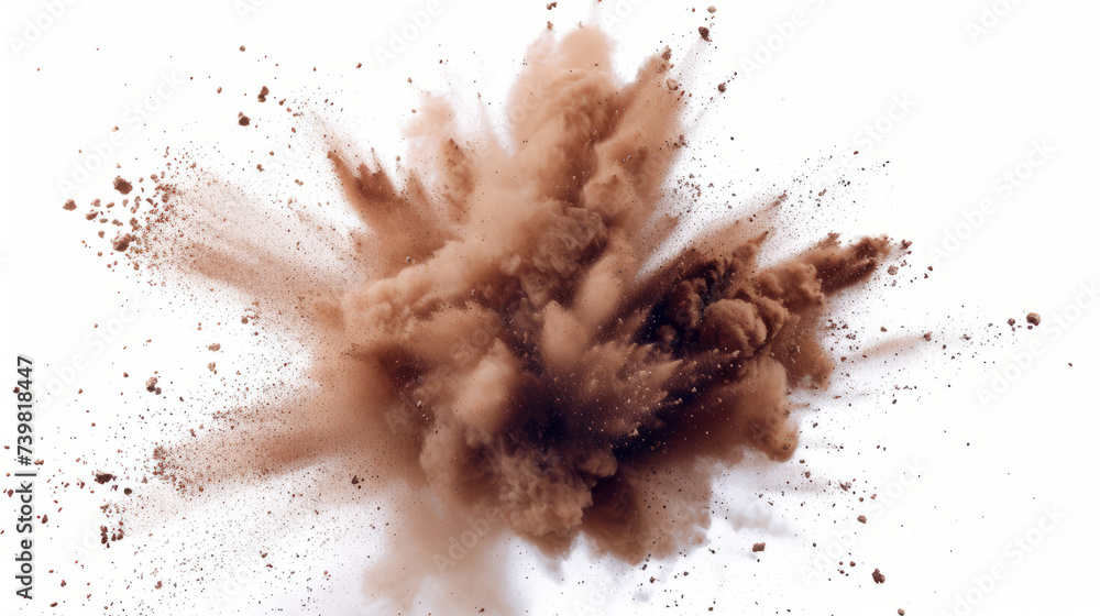 Dry soil explosion isolated on white background. Abstract dust Dry soil explosion isolated on white background. Abstract dust