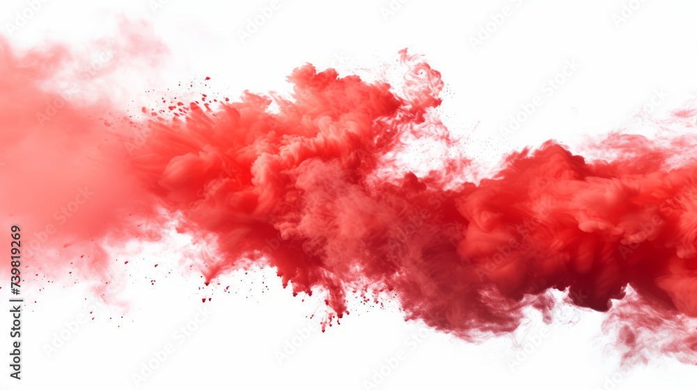 Red fog or smoke color isolated transparent special effect. Abstract dust explosion on white background