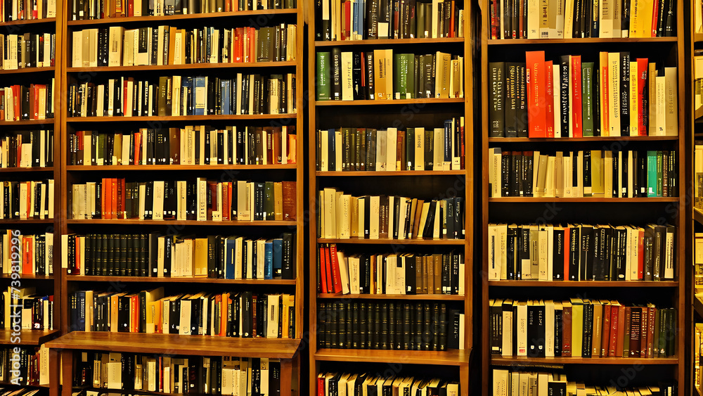 books in a library, bookstore, bookshelf, books, AI generated