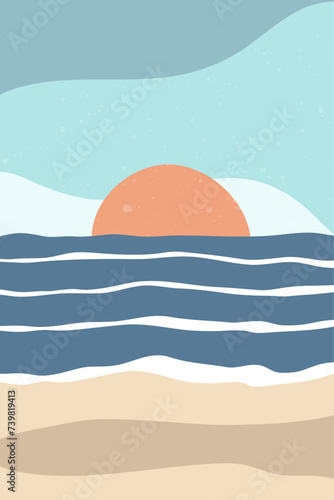 Abstract Contemporary mid century modern landscape boho poster template. Aesthetic Modern Art Minimal mountain compositions for postcard, cover, wallpaper, wall art, home decor.