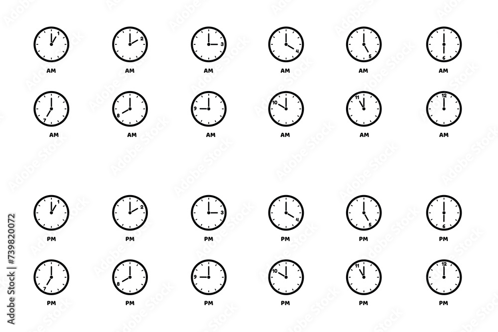 Time Icons Set AM And PM - Different Vector Illustrations Isolated On White Background Time Icons Set AM And PM - Different Vector Illustrations Isolated On White Background