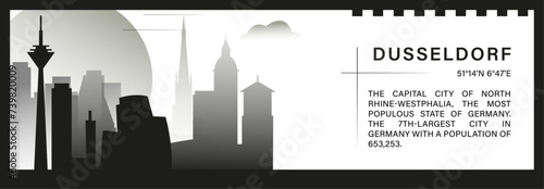 Dusseldorf skyline vector banner  black and white minimalistic cityscape silhouette. Germany city horizontal graphic  travel infographic  monochrome layout for website