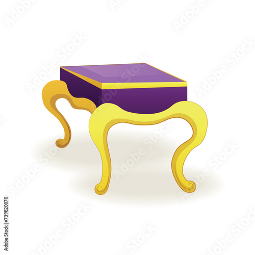 Luxury purple furniture of colorful set. With a blend of artwork and cartoon design, this colorful depiction of luxury stool brings energy and character to the white background. Vector illustration.