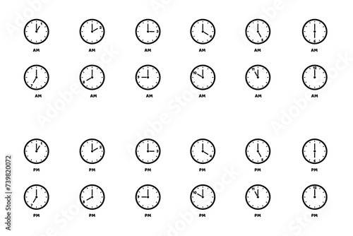 Time Icons Set AM And PM - Different Vector Illustrations Isolated On White Background photo