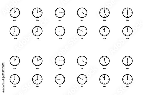 Time Icons Set AM And PM - Different Vector Illustrations Isolated On White Background
