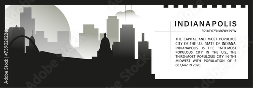 US Indianapolis skyline vector banner, black and white minimalistic cityscape silhouette. USA Texas state horizontal graphic, travel infographic, monochrome layout for website
