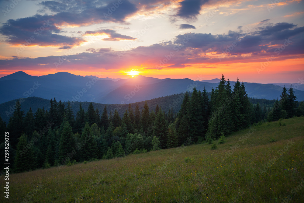 A tranquil early morning scene in the mountains. Carpathian National Park, Ukraine.