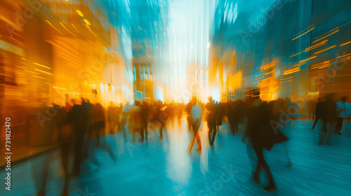 Long exposure shot of crowd of business people walking, generative ai