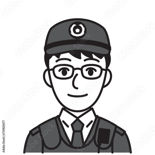 警察官の男性　白黒
