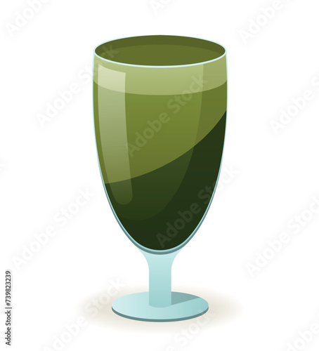 Green drink of colorful set. This artwork depicts the serene beauty of a matcha latte, infusing it with a touch of whimsy and charm inspired by nature against a white backdrop. Vector illustration.