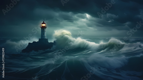 Lighthouse in stormy ocean digital concept illustration © xuan