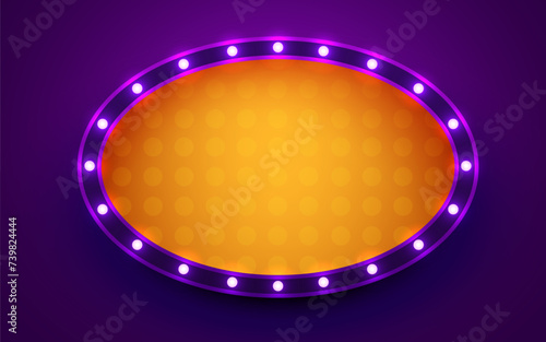 Retro light sign. Signboard with lamps border. Vintage style banner.