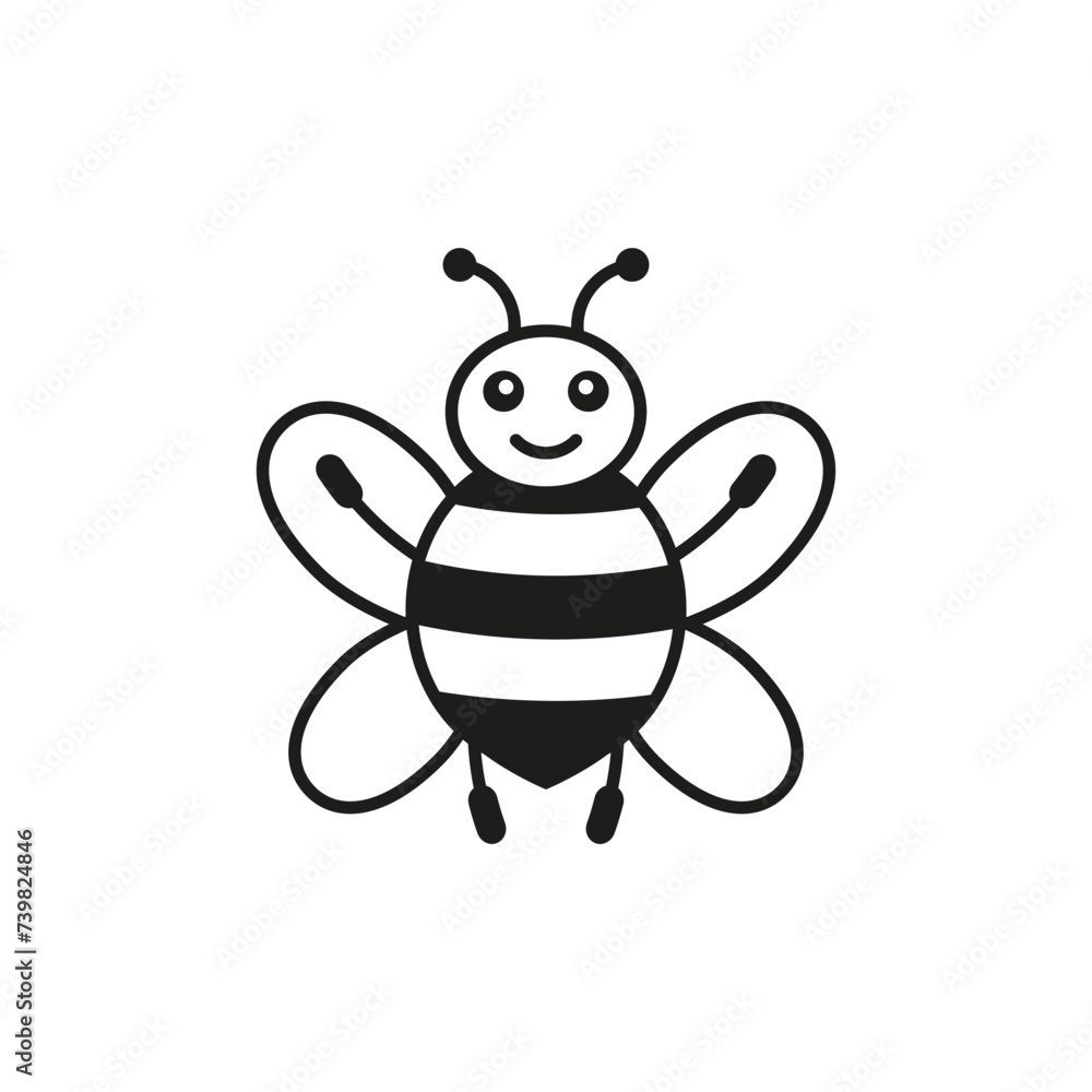 Cartoon honey bee with smiling face. Vector illustration. Cartoon honey bee with smiling face. Vector illustration.