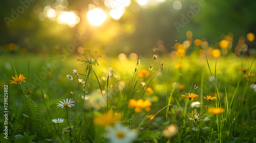 A meadow, with lush green grass as the background, during the longest day of the year © CanvasPixelDreams