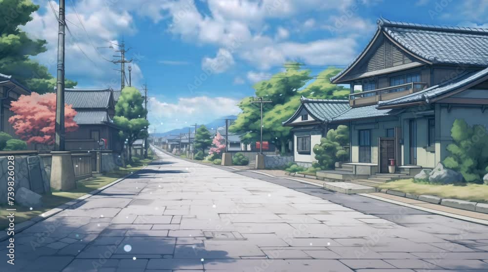 traditional japan village with paving block road anime background illustration traditional japan village with paving block road anime background illustration