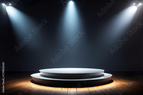 A stage with beautiful lights on and round podium platform for product display presentation ai generated