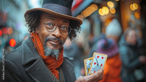 Close-Up of a Street Performer's Intricate Card Trick
