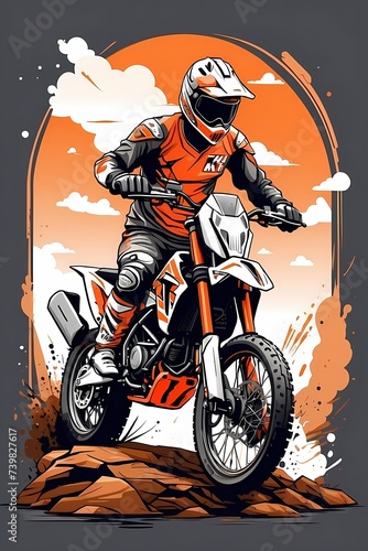 Motocross bike in cartoon, doodle style. Image for t-shirt, web, mobile apps and ui. Isolated  AI Generative © ceng