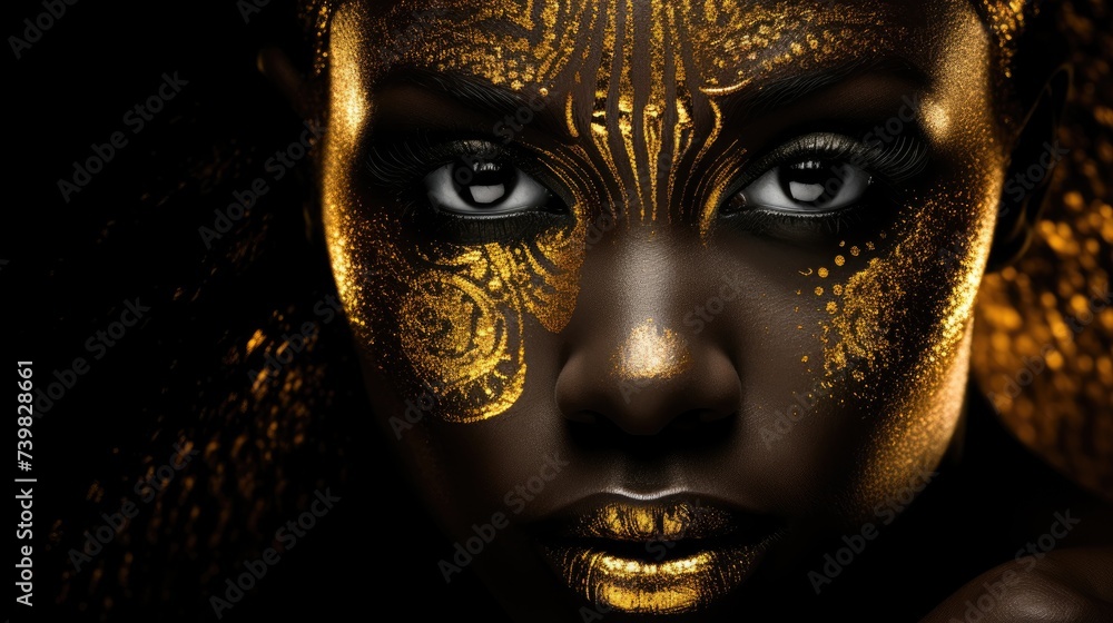Beautiful african model with golden makeup