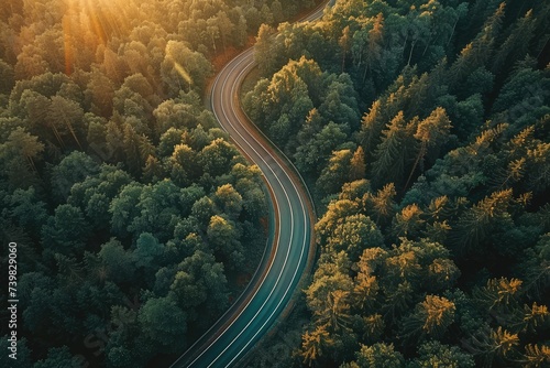 View of the highway between the forest. View from above. A passing road in the forest. © BetterPhoto