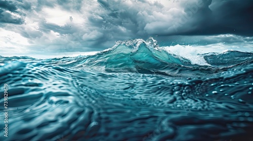 cinematic view half submerged under water. rough seas. storm. cinematic, realism