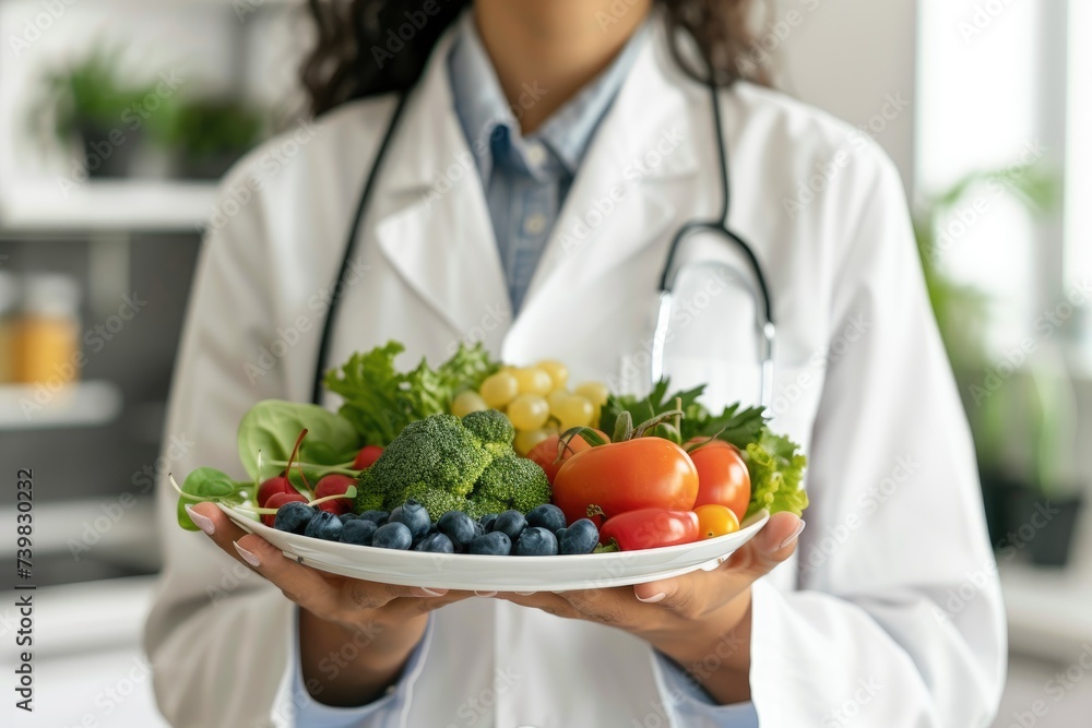 female doctor holding a bowl of salad female doctor holding a bowl of salad