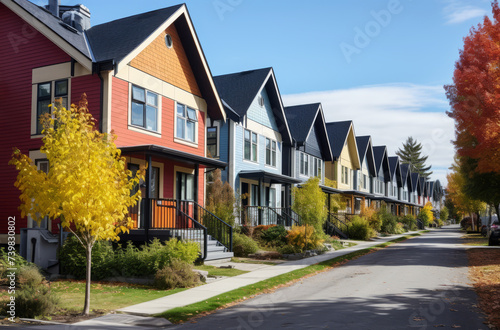 Colorful row houses in a suburban neighborhood during autumn © Robert Kneschke
