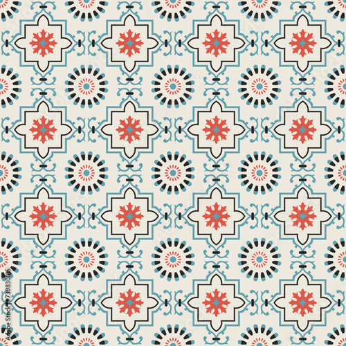 Geometrical floral allover seamless repeat pattern tile wallpaper background block print screen print