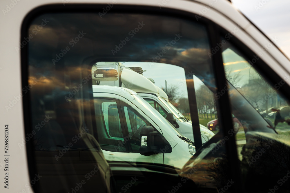 Obraz premium Logistics and transportation, view on trucks on parking lot