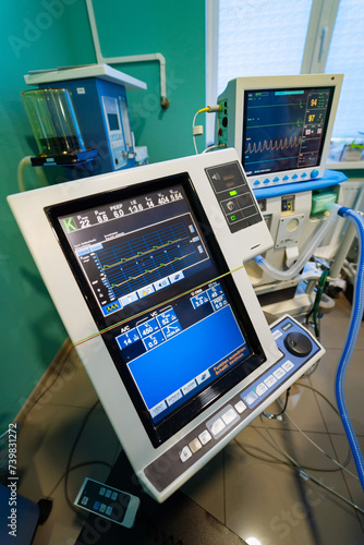 Modern surgery equipment. Hospital healthcare monitoring systems.