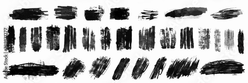 Assorted black ink strokes and brush marks on white background